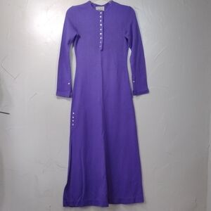 60s Alvin Duskin Purple Long Sleeve Fitted Buttoned Maxi Dress Women's Small